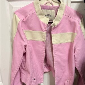 Urban Outfitters Pink and White Biker Jacket